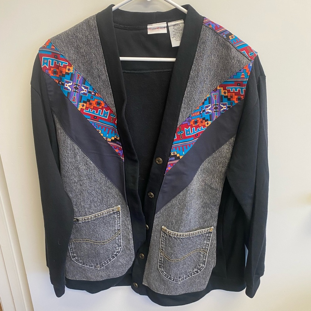 Bobbie Brooks Black & Gray Jacket with Bright Geometric Trim